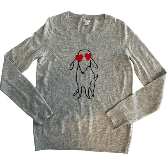 NEW J. Crew Dog With Heart Eyes Merino Wool Blend Intarsia Sweater Womens Medium - Picture 3 of 10